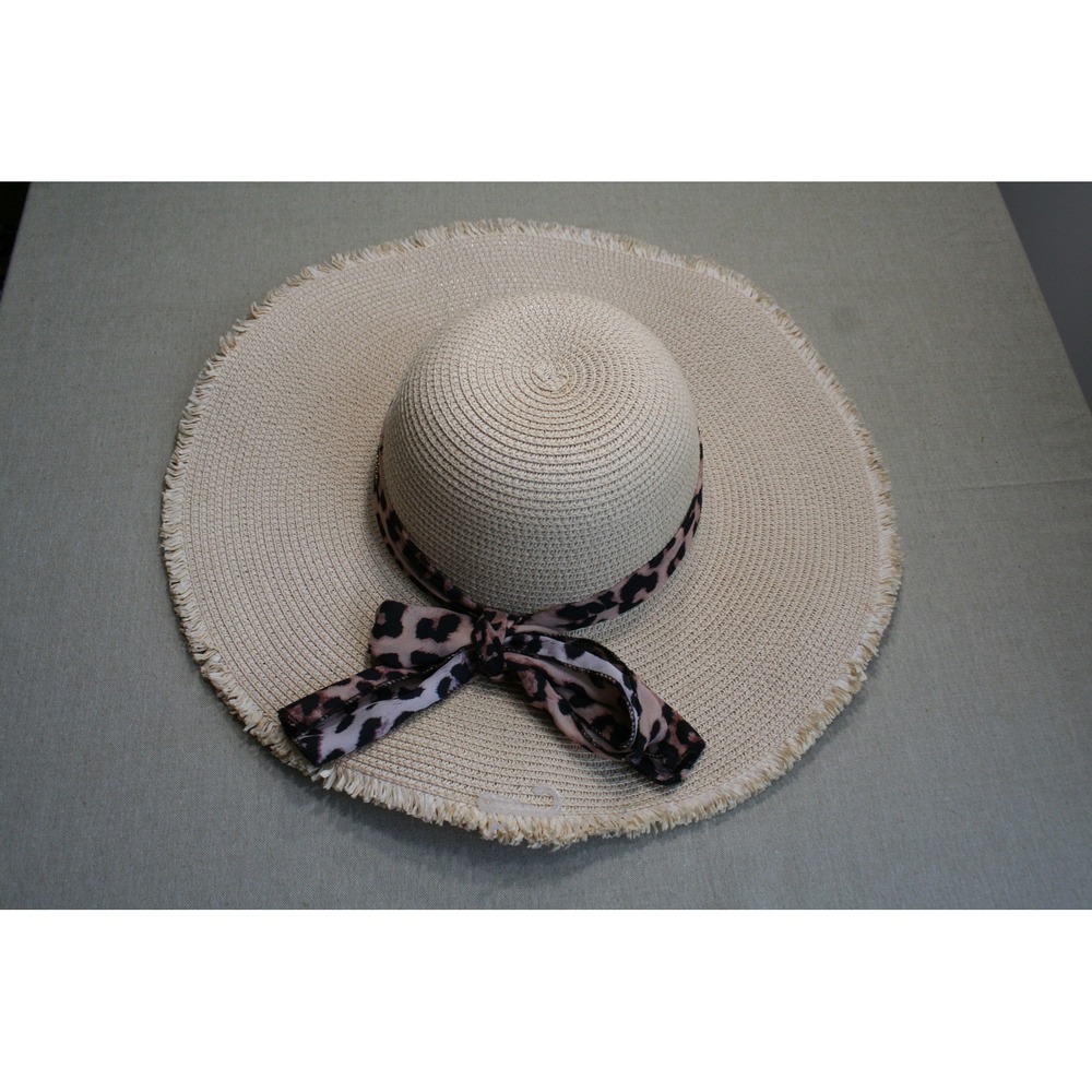 The Royal Standard Cove Sun Hat Natural Leopard Print Ribbon Fray Brim 138022002